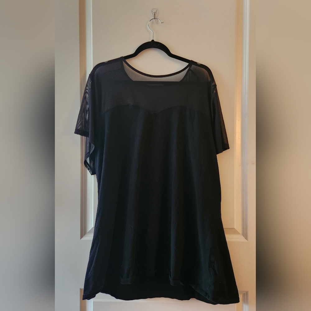 Black, long top with sheer shoulders. Size 6